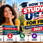 Young Black student exploring scholarships and financial aid to study in the USA for free in 2027.